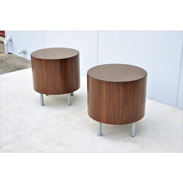 MidCentury Modern Style Kimball Villa Round Walnut Wood Drum Side