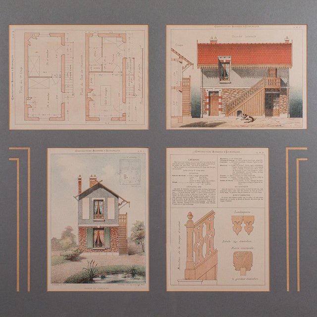 Antique Framed Architectural Plans, French, Industrial Lithograph Art, Victorian For Sale - Image 4 of 9