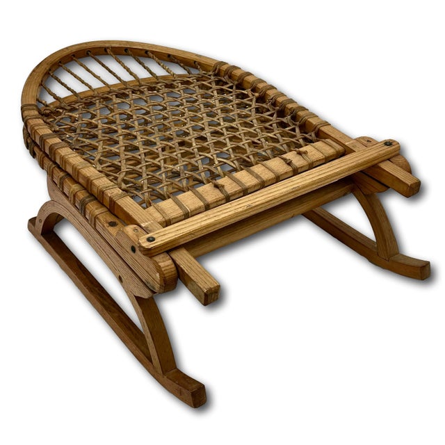 Vintage Mid 1900s Stream Bent Ash Wood & Hand Woven Leather - Hide Folding Low Chair for Canoes, Camping Etc. For Sale - Image 15 of 18