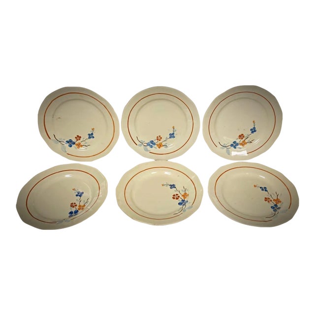 Vintage Set of 6 Sarreguemines Plates With Floral Décor For Sale