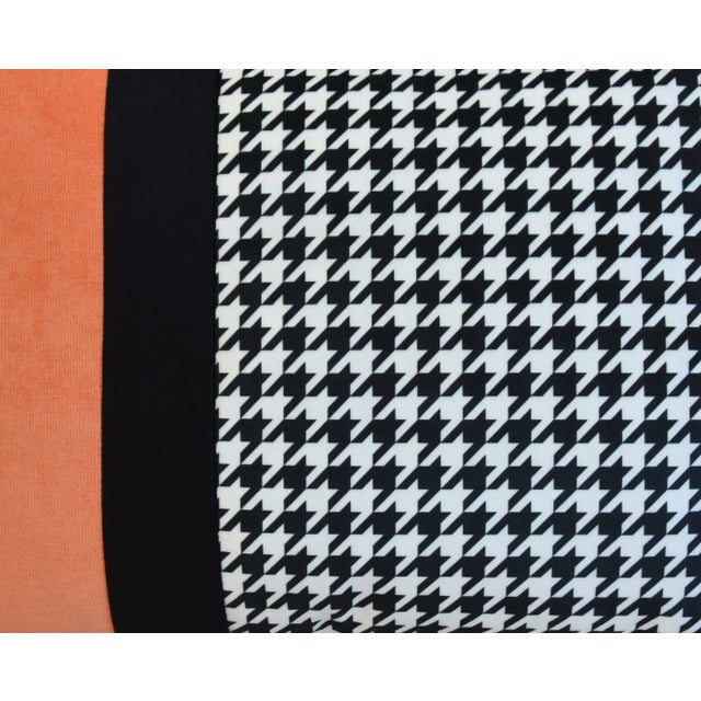 English Hermés-Orange, Black & Houndstooth Velvet Feather/Down Pillows 24" X 18" - Pair For Sale - Image 3 of 8