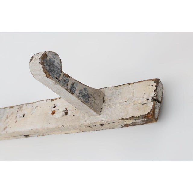 1920s Industrial White Wall-Mounted Coat Rack in Wood, Belgium, 1920s For Sale - Image 5 of 11