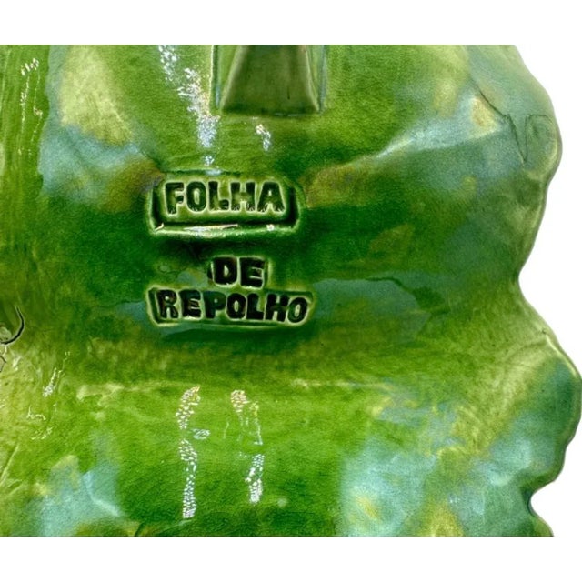 Vintage Green Ceramic Cabbage Lettuce Leaf Serving Platter Bowl Portugal For Sale - Image 10 of 12