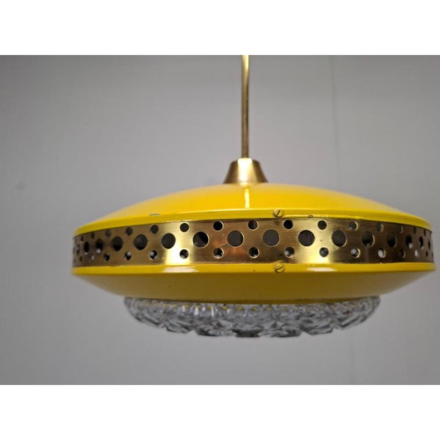 Mid-Century Modern Pendant Lamp in Yellow Metal with Brass and Glass, 1970s For Sale - Image 17 of 18