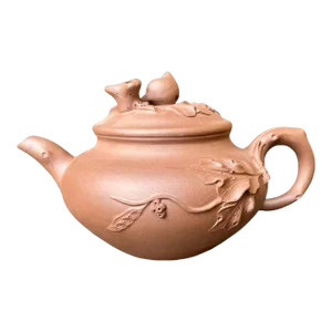 Antique Chinese Yixing Zisha Pine & Blossoms Tea Pot, Signed