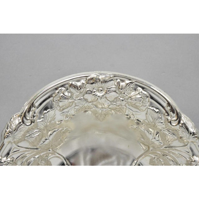 Late 20th Century Vintage WMF Germany Ikora Silver Plated Brass Floral Repousse Nut Dish Bowl For Sale - Image 5 of 16