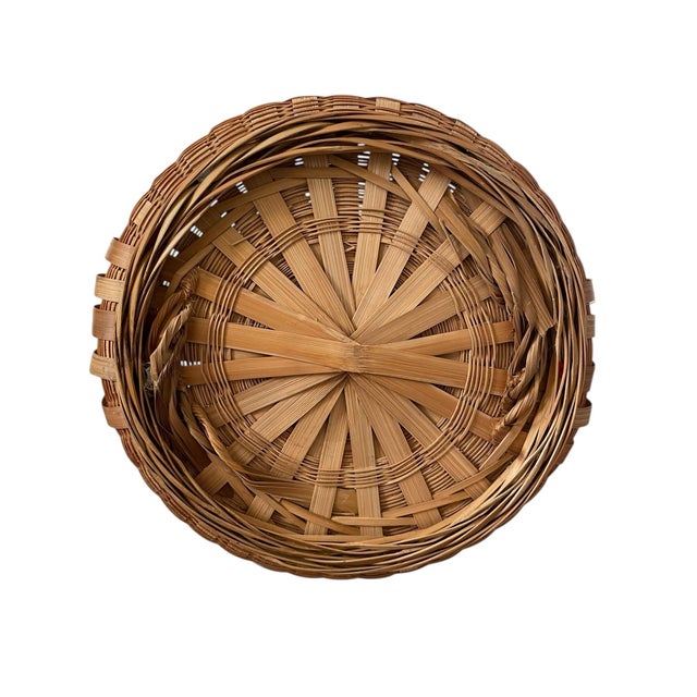 Tan Vintage Wicker Chinese Wedding Basket With Handle 15”Dx25”H For Sale - Image 8 of 8