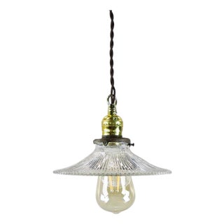 1940s Holophane Clear Glass Vintage Industrial Pendant Light 7 For Sale