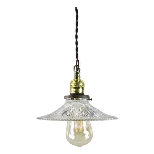 1940s Holophane Clear Glass Vintage Industrial Pendant Light 7 For Sale