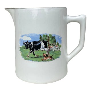 French Faience Pitcher Cow Sarreguemines Circa 1930 For Sale