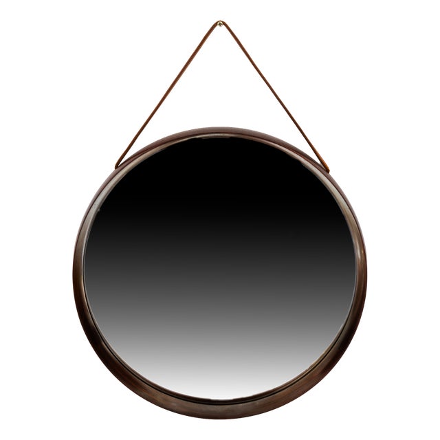 Mirror in Teak and Leather by Uno & Östen Kristiansson for Luxus, Sweden, 1950s For Sale