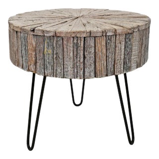Salvaged Rustic White Wash Pinwheel Side Table For Sale