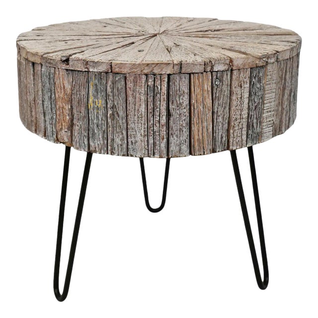 Salvaged Rustic White Wash Pinwheel Side Table For Sale