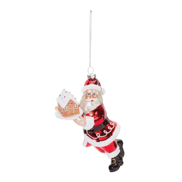 Contemporary Glass Santa with Gingerbread Ornament (Set of 6) For Sale - Image 3 of 5