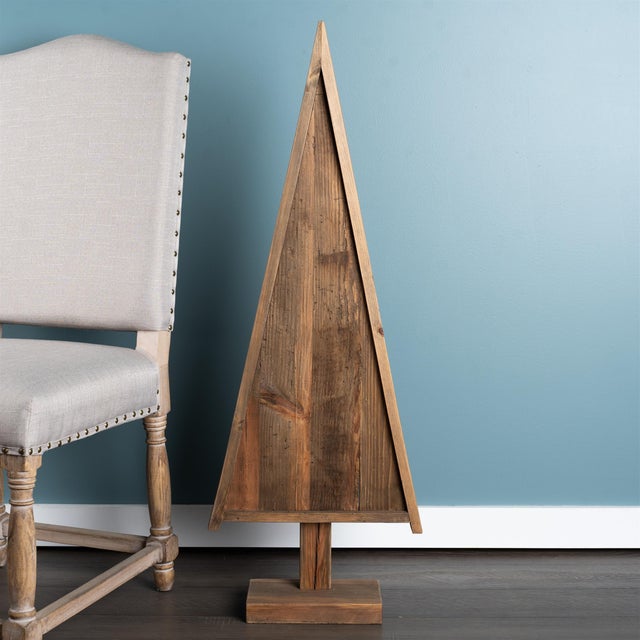 Enhance your holiday decor with this Rustic Natural Wood Pine Tree. Crafted from solid pine wood with a distressed natural...