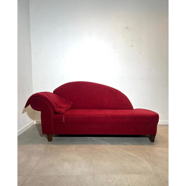 Chaise Lounge in Red Velvet For Sale - Image 5 of 5