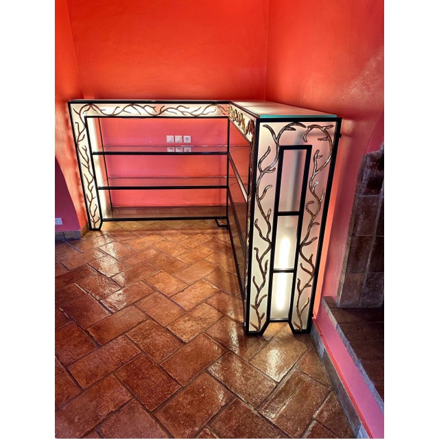 Black Garouste & Bonetti Style Wrought Iron and Glass Corner Shelves - A Pair For Sale - Image 8 of 12