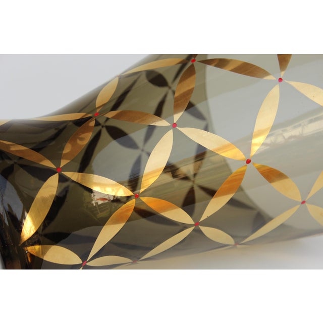 Glass Mid-Century Smoked Glass Vase with Gold Decoration, 1950s For Sale - Image 7 of 13