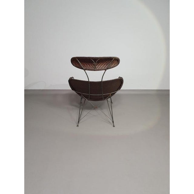 Brown Rattan and Metal Lounge Chair by Yuzuru Yamakawa, 1980s For Sale - Image 4 of 11