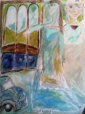 "The Guardian Angel" Contemporary Abstract Figurative Mixed-Media Painting