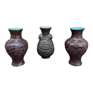 1920s Chinese Cinnabar Lacquer Vases - Set of 3
