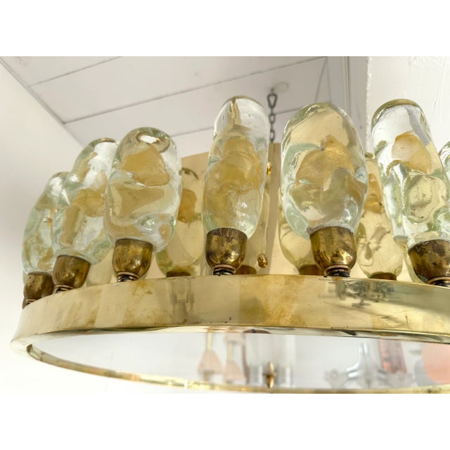 Contemporary Brass Chandelier and Murano Glass Gold Leaf Flame , Italy For Sale - Image 10 of 12