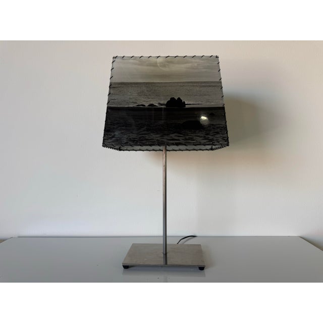 Mid-Century Modern 1997 Adrienne Jennings Stainless Steel Table Lamp With Photographic Vellum Shade – Aej Designs For Sale - Image 3 of 12