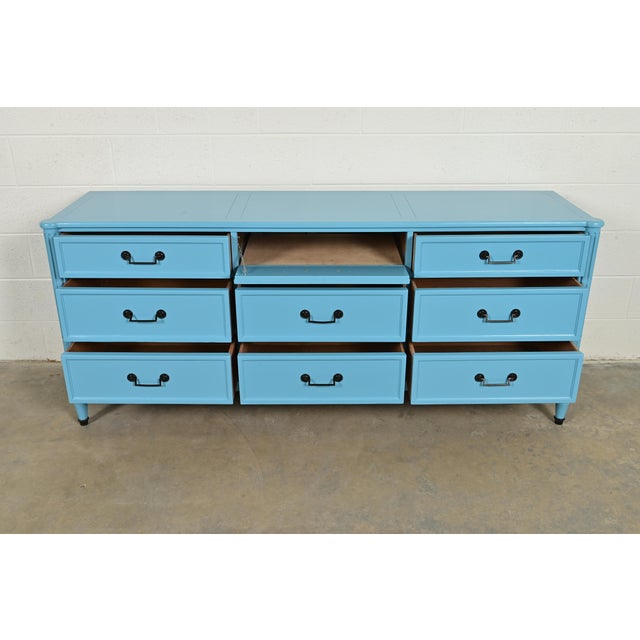 1960s Baker Furniture French Regency Louis XVI Cerulean Blue Lacquered Dresser or Credenza, Circa 1960s For Sale - Image 5 of 12
