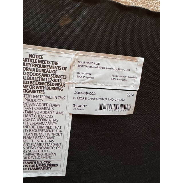 Contemporary Four Hands (2) Accent Chairs-Performance Fabric/Portland Cream For Sale - Image 3 of 5