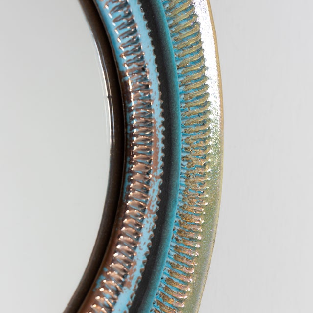 1970s Round Wall Mirror with Ceramic Frame, 1970s For Sale - Image 5 of 11