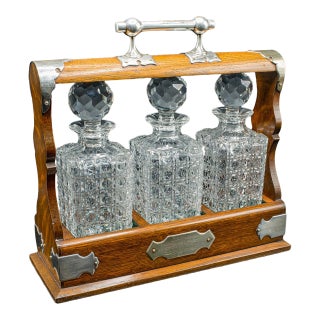 Antique Three Decanter Tantalus, English, Oak, Drinks Caddy, Edwardian, c.1910 For Sale