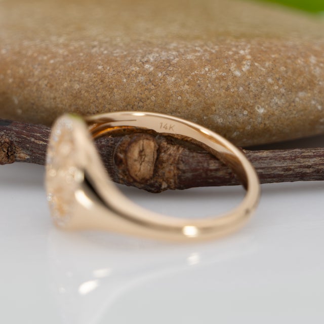 Gold Leo Ring With Natural Diamond Accented Halo in Solid 14k Gold, Fine Jewelry, Size 6.75 For Sale - Image 8 of 8