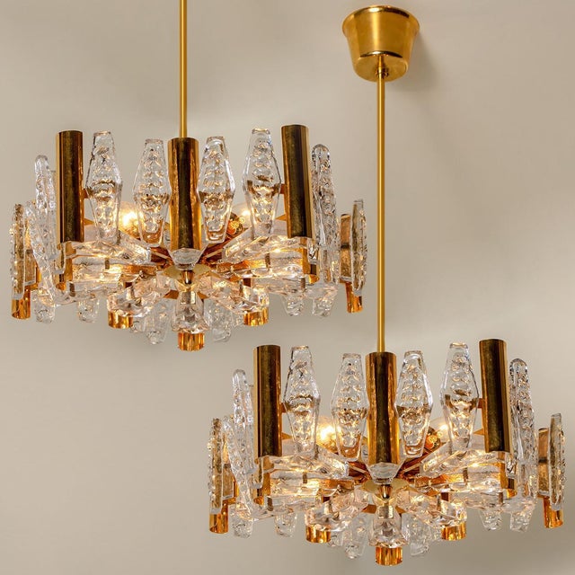 Gold Large Glass and Brass Chandelier by Orrefors, 1960s For Sale - Image 8 of 18