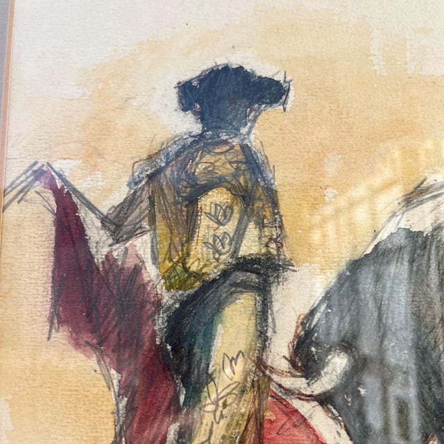 Brown Original Mid-Century Watercolor and Ink Drawing Framed and Signed by the Artist. For Sale - Image 8 of 17