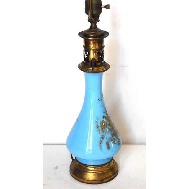 19th Century Antique 19th-Century French Blue Opaline Glass Table Lamp For Sale - Image 5 of 9