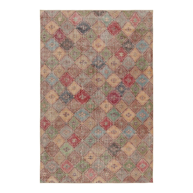 Vintage Zeki Müren Rug With Polychromatic Geometric Patterns, From Rug & Kilim For Sale