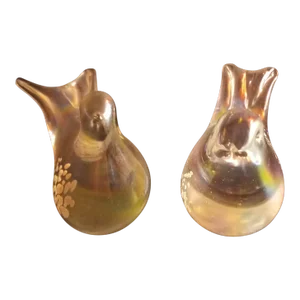 1980s Silvestri Italy Art Glass Iridescent Bird Figurines - Set of 2