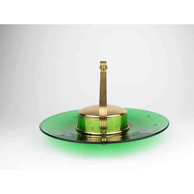 1940s Vintage 1940s Paden City Emerald Glo Green Glass and Brass Tray or Serving Platter by National Silver Company For Sale - Image 5 of 12