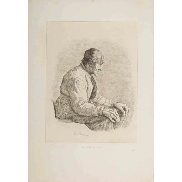 Le Charpentier is a beautiful original etching on paper, realized by the French painter Charles Paul Renouard (Cour,...
