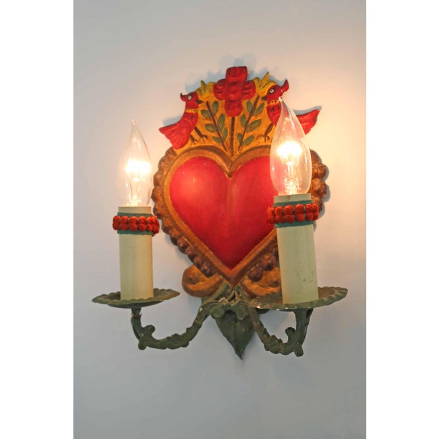 Vintage Italian Lovebirds Florentine Wall Lamp, 1970s For Sale - Image 4 of 9