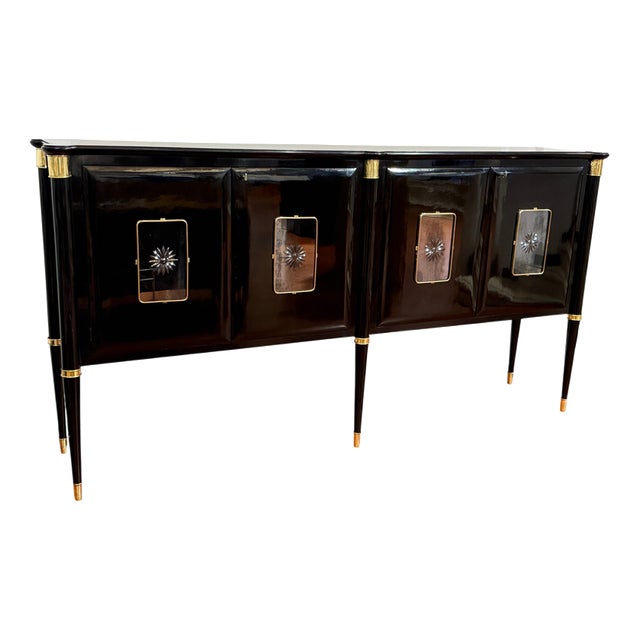Mid-Century Italian Black Lacquered and Brass Sideboard by Paolo Buffa, 1950 For Sale