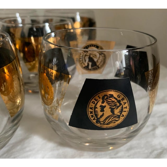 1960s 1960’s Vintage Roman Gold and Black Glass Tumblers / Rocks Glasses- Set of 8 For Sale - Image 5 of 8