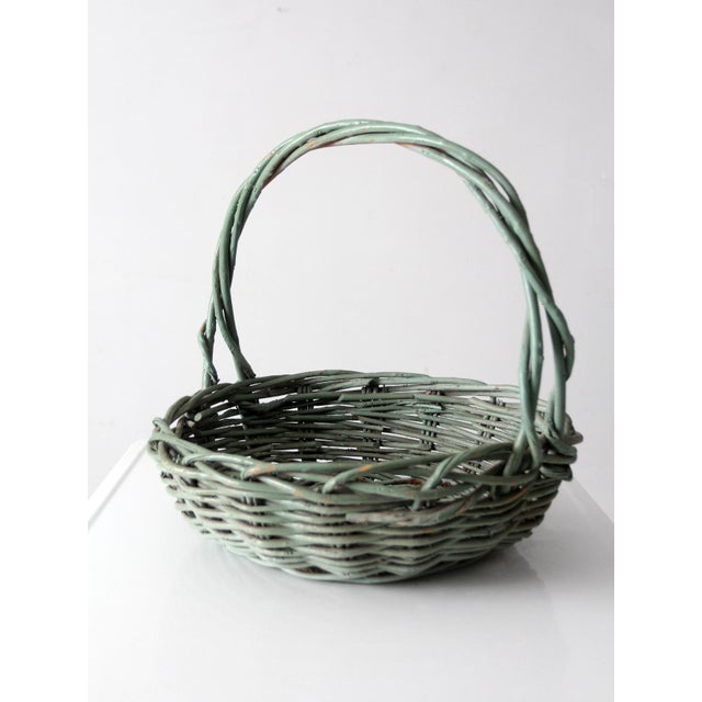 Mid 20th Century Vintage Green Painted Gathering Basket For Sale - Image 5 of 15