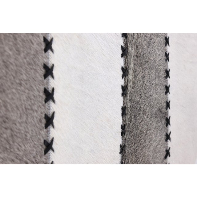 Luxury Genuine Cowhide Leather Throw Pillow With Hand-Laced Stitching 16x24 | Handmade Designer Lumbar Cushion For Sale In San Francisco - Image 6 of 7