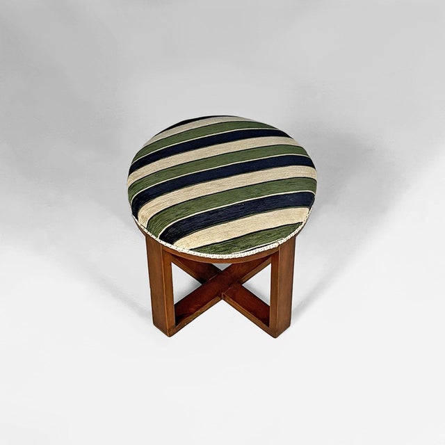 Italian Art Deco Round Ottomans in Fabric and Wood, 1930s, Set of 2 For Sale - Image 4 of 15