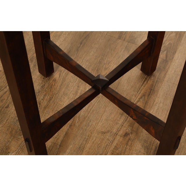 Studio Arts And Crafts Style Round Accent Table With Burl Wood Top For Sale - Image 9 of 18