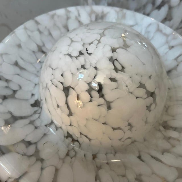 This is a pair of vintage 1970s clear and white Murano glass and brass table lamps designed by Nason for Mazzega. These...