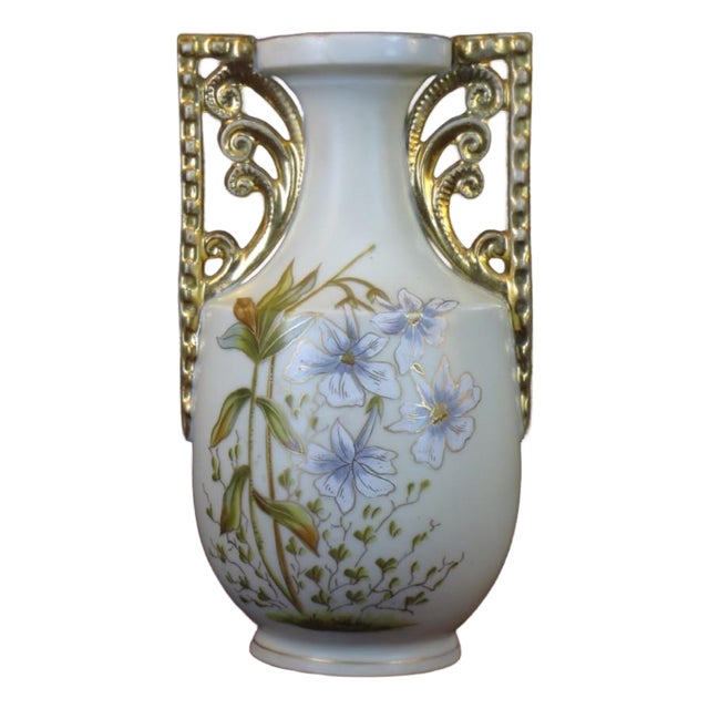 Mid 19th Century Vase Art Deco Porcelain Hand Painted Gold Carlsbad Austrian Cubist Victorian For Sale