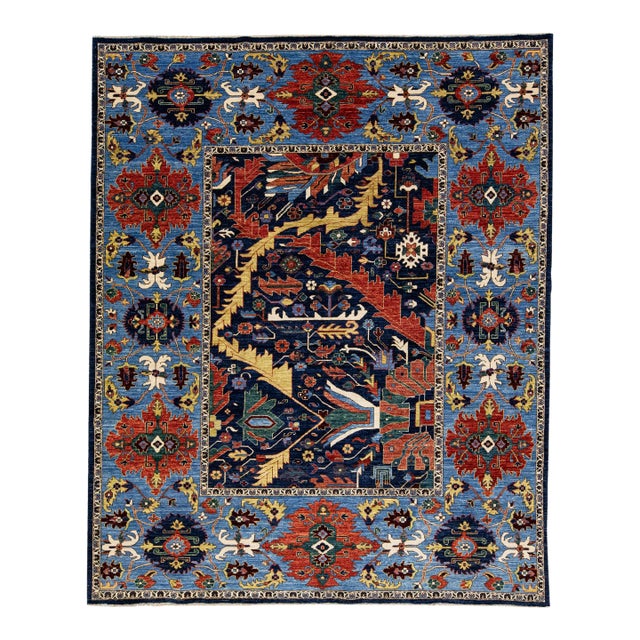 Multicolor Modern Serapi Style Handmade Allover Designed Wool Rug For Sale