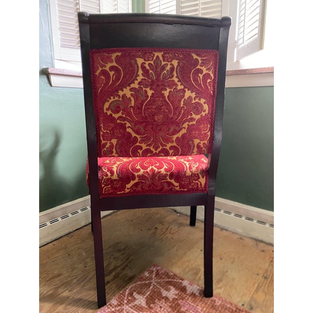 Vintage Wood-Framed Accent Chair in Red & Gold Paisley For Sale - Image 9 of 9
